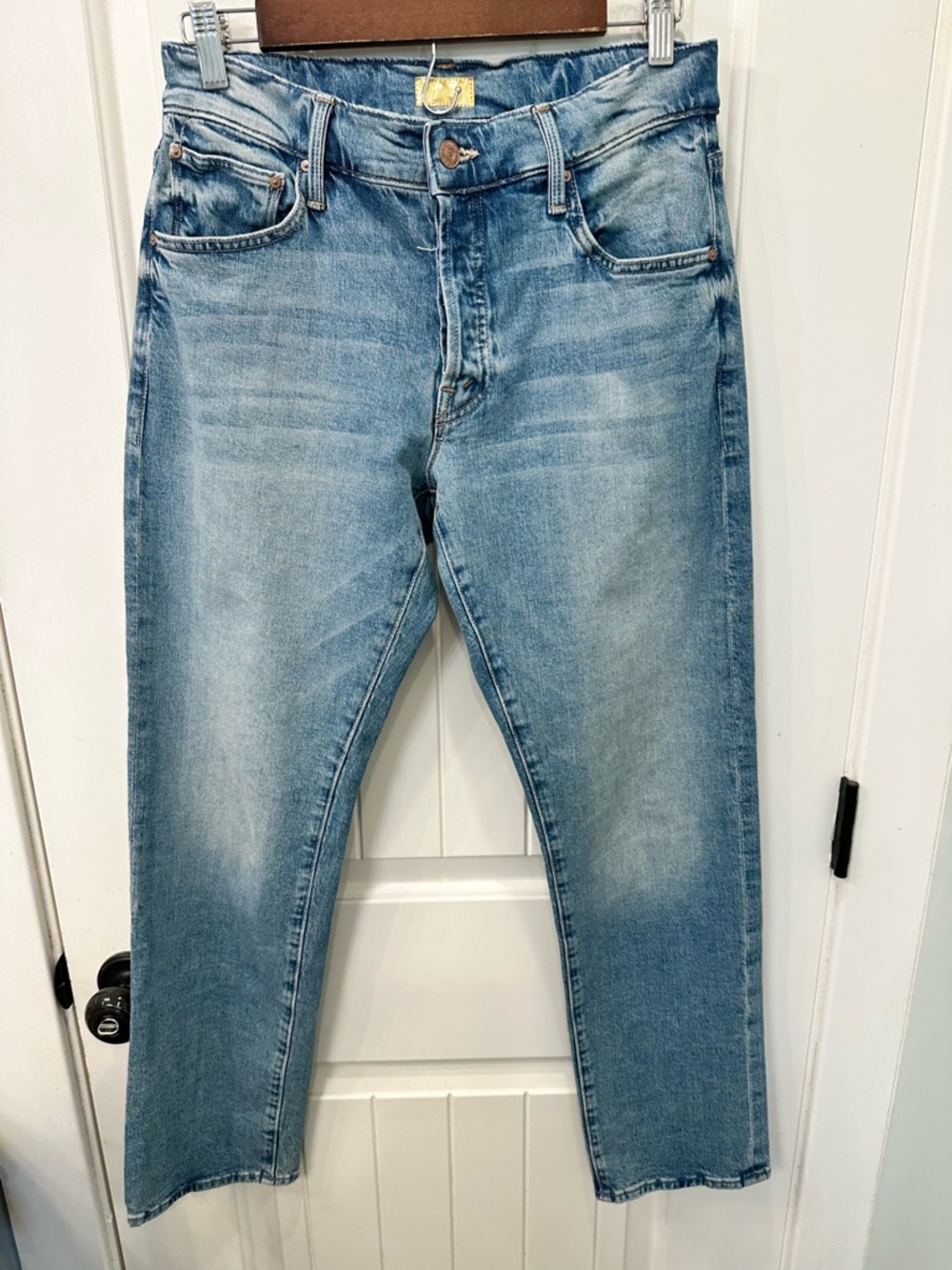 MOTHER Denim The Mid Rise Hiker Hover Straight Leg Jeans Fight For Your Right 28
